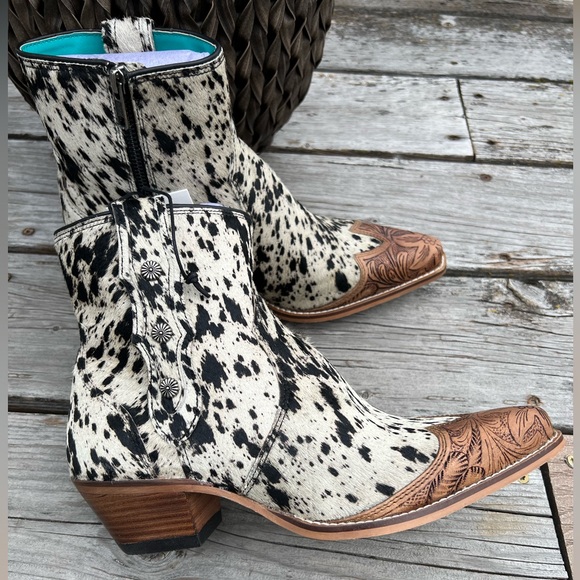 💯Hand Tooled Leather Genuine Cowhide Women Bootie Boot Boho Western Shoe Rodeo - Picture 16 of 16